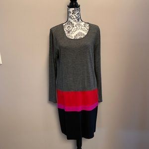 DKNY Size L Wool, Color Block Dress in Grey, Red, Pink, and Black